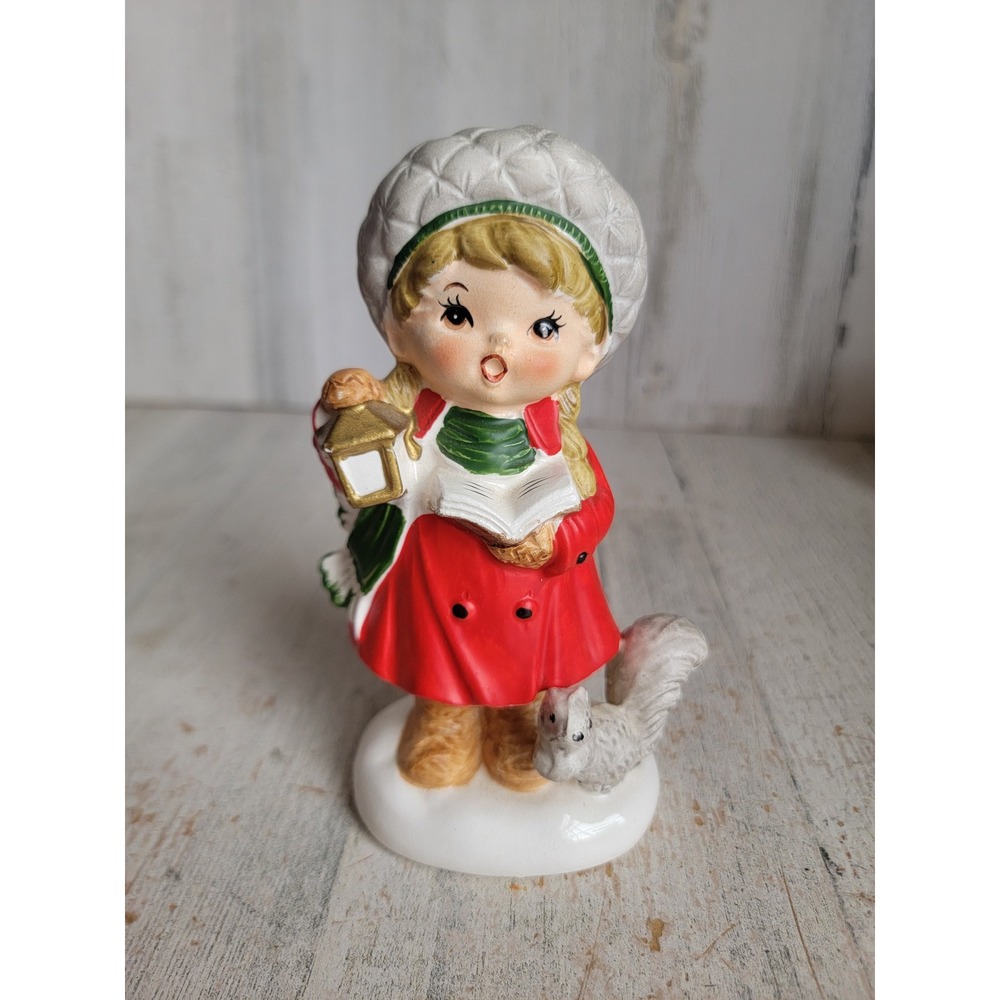 Vintage Napco Caroler girl squirrel vintage xmas ceramic figure home decor